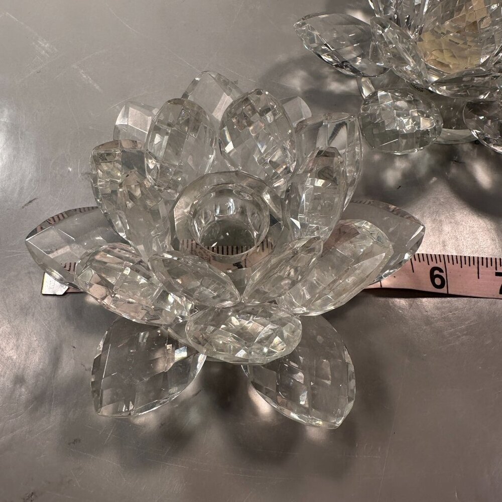 Shannon Crystal Candle Holder Lotus Flower Godinger Ireland Vintage Pair - Picture 12 of 16